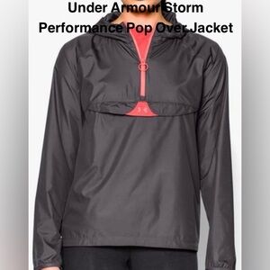 Under Armour Steel Gray and Neon Orange Storm Performance Pop Over Hooded Jacket